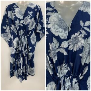 Dark Blue shade white Big Flower Print Mid-Length Rayon Maternity Kaftan Dress
