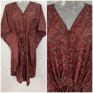 Brown shade Triangular Boho Print Mid-Length Rayon Maternity Kaftan Dress