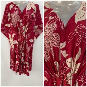 Dark Pink shade Big Balloon Flower Print Mid-Length Cotton Maternity Kaftan Dress