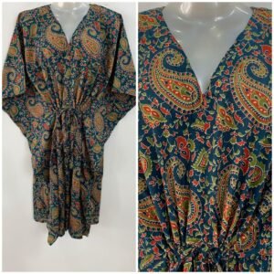 Dark Blue shade Orange Alp Kalamkari Print Mid-Length Cotton Maternity Kaftan Dress