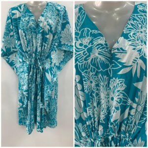 Seagreen shade Flower bunch Outliner Print Mid-Length Cotton Maternity Kaftan Dress