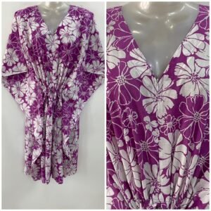 Purple shade Daisy Flower Outliner Print Mid-Length Cotton Maternity Kaftan Dress