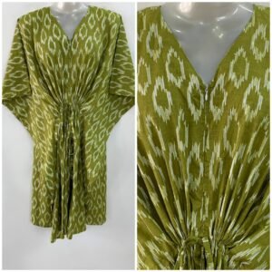 Fresh Green shade Ikkat Print Mid-Length Cotton Maternity Kaftan Dress