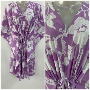 Lavender shade Pansy Flower Print Mid-Length Cotton Maternity Kaftan Dress