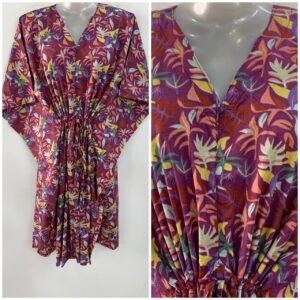 Purple shade Multicolor leafy Print Mid-Length Cotton Maternity Kaftan Dress