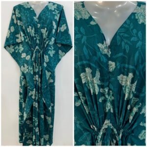 Dark Green Shade White Flower Garden Print Cotton Maternity Kaftan