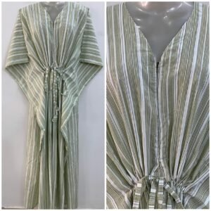 Green Vertical Linning Print Cotton Maternity Kaftan