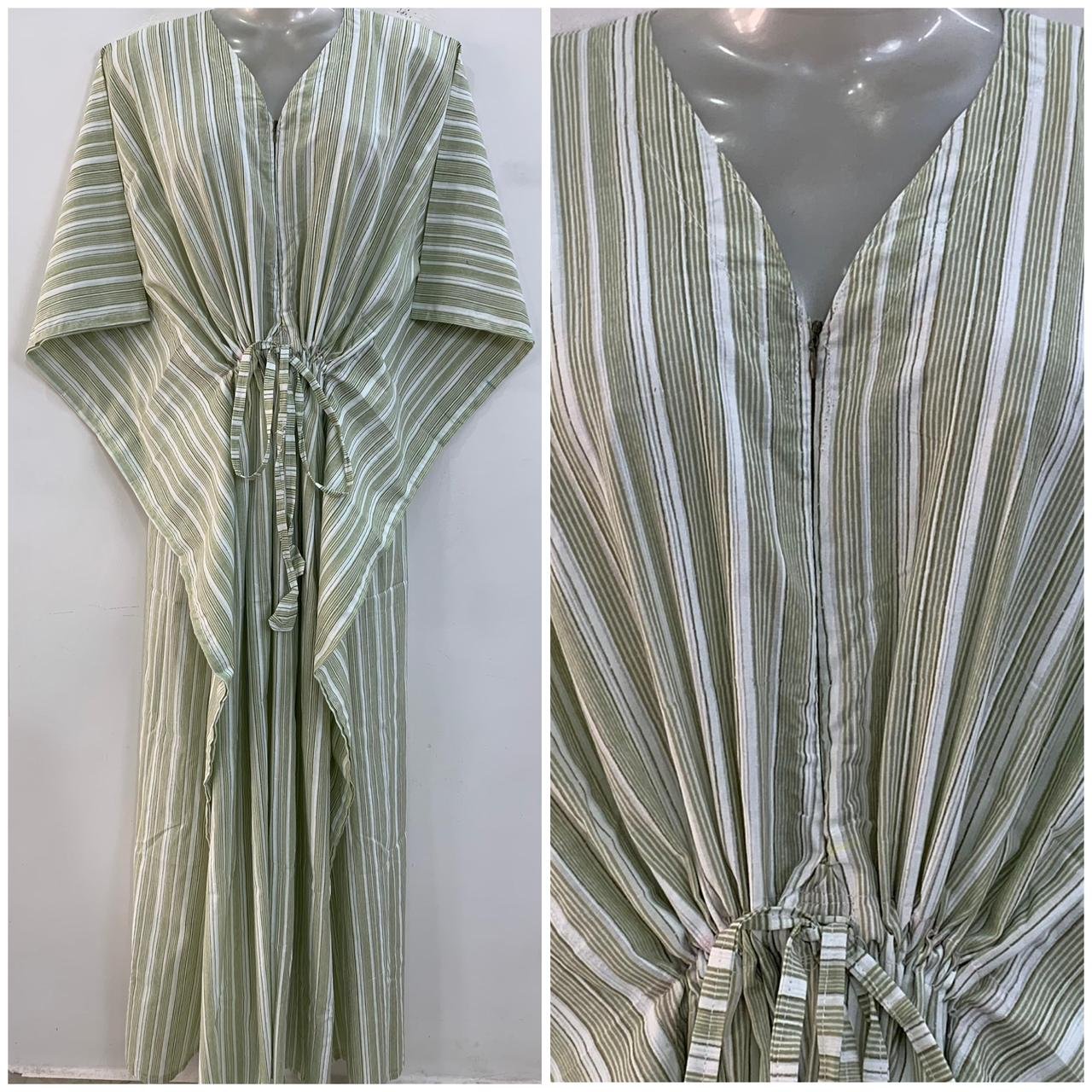 Green Vertical Linning Print Cotton Maternity Kaftan