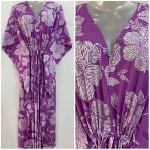 Purple Shade Digital Flower Leafy Print Cotton Maternity Kaftan