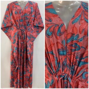 Light Pink Shade Big Tulip Flower Print Cotton Maternity Kaftan