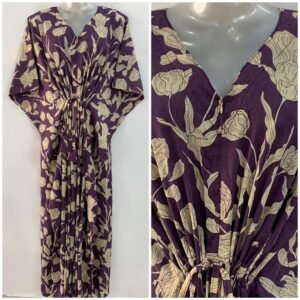 Slate Purple Shade Tulip Flower Print Cotton Maternity Kaftan
