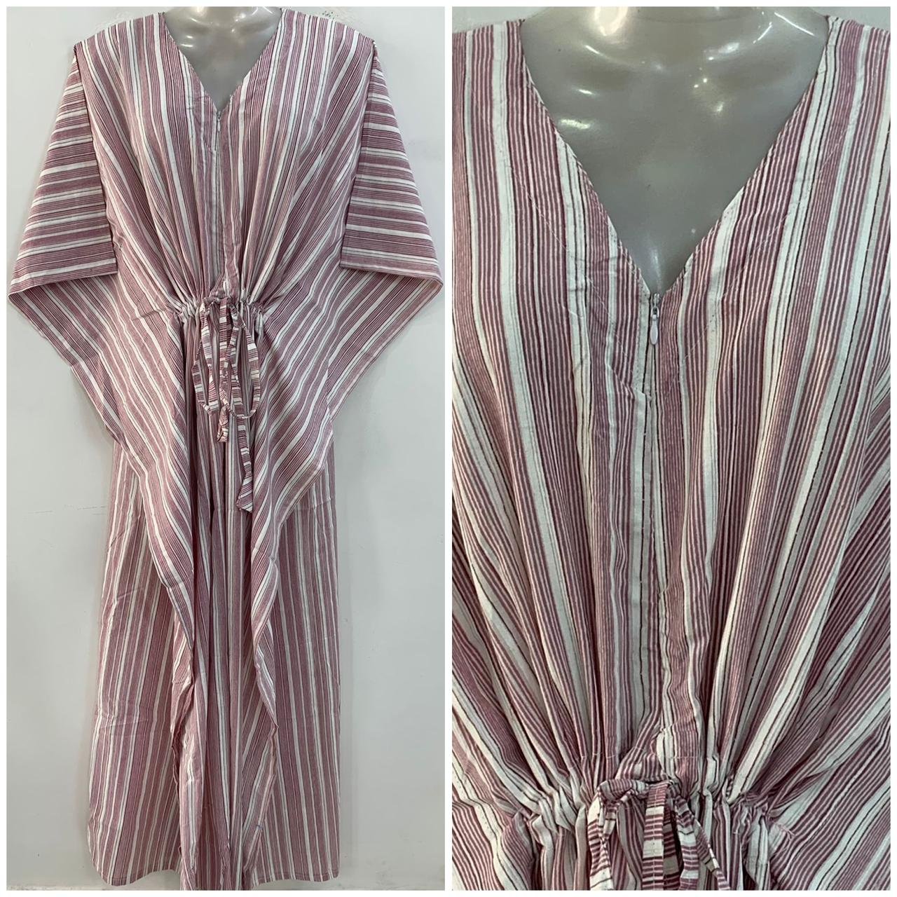 Purple Vertical Linning Print Cotton Maternity Kaftan