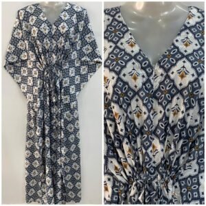 Grey Shade Dotted Spade Print Cotton Maternity Kaftan