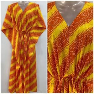 Yellow Orange Shaded Bandhini Print Cotton Maternity Kaftan