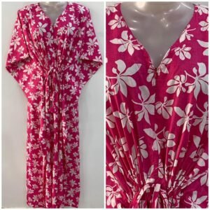Pink Shade Autumn Leafy Print Cotton Maternity Kaftan