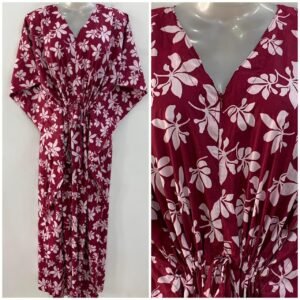 Mehroon Shade Autumn Leafy Print Cotton Maternity Kaftan