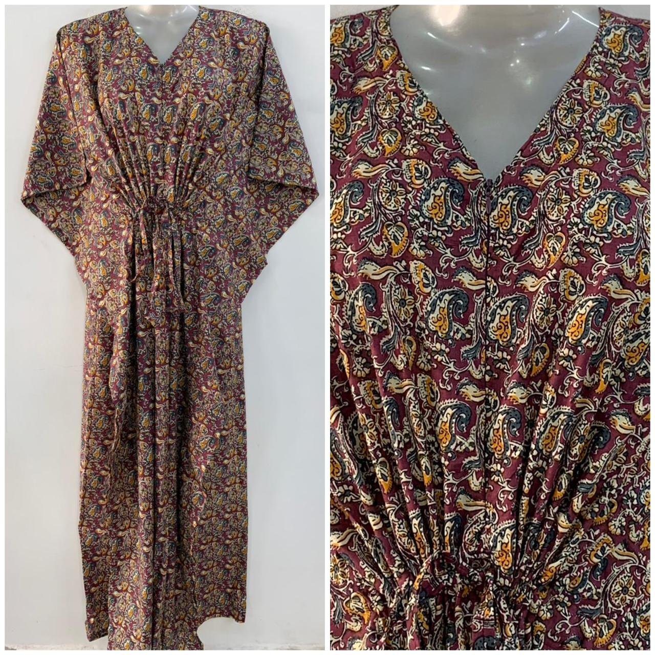 Purple Shade Yellow Kalamkari Print Cotton Maternity Kaftan