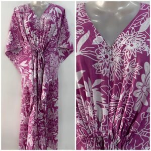 Purple Shade Flower Outliner Print Cotton Maternity Kaftan