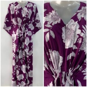 Purple Shade Big White Flower Print Cotton Maternity Kaftan