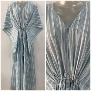 Grey Shade Vertical Linning Print Cotton Maternity Kaftan