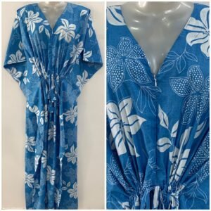 Blue Shade Balloon Flower Print Cotton Maternity Kaftan