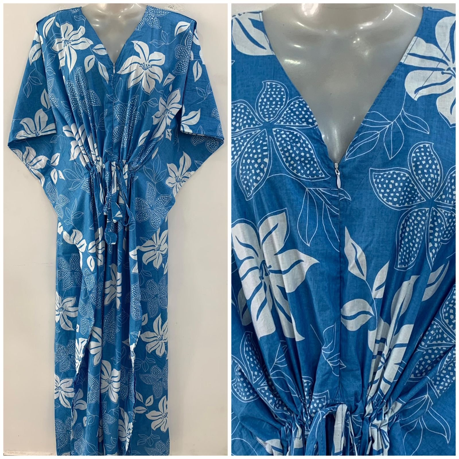 Blue Shade Balloon Flower Print Cotton Maternity Kaftan