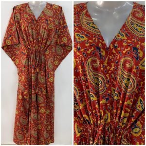 Red Shade Alp Kalamkari Print Cotton Maternity Kaftan