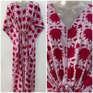 Pink Maple Leafy Print Cotton Maternity Kaftan