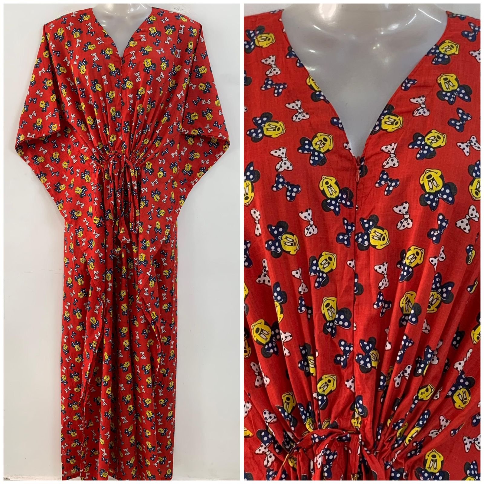 Red Shade Minnie Mouse Print Cotton Maternity Kaftan