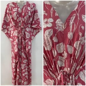 Slate Pink Shade Cotton Flower Print Cotton Maternity Kaftan