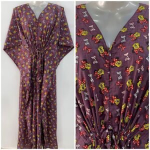 Plum Shade Minnie Mouse Print Cotton Maternity Kaftan