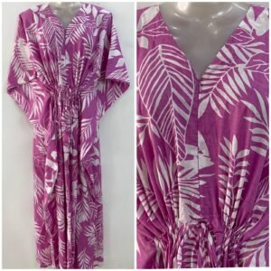 Purple shade White Big Leafy Print Cotton Maternity Kaftan
