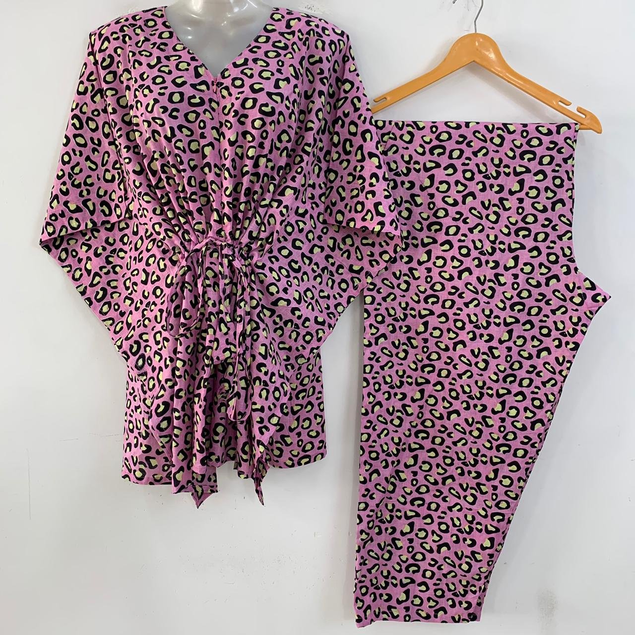 Pink Leopard Print Cotton Maternity Kaftan Co-Ord Set