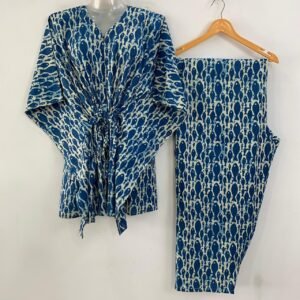 Blue Fishy Print Cotton Maternity Kaftan Co-Ord Set