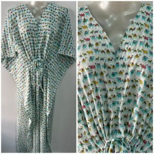 White shade Blue Tiny Camel Print Cotton Maternity Kaftan