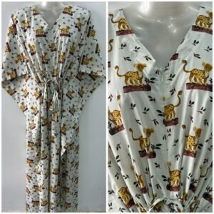 White shade Yellow Simba Print Cotton Maternity Kaftan