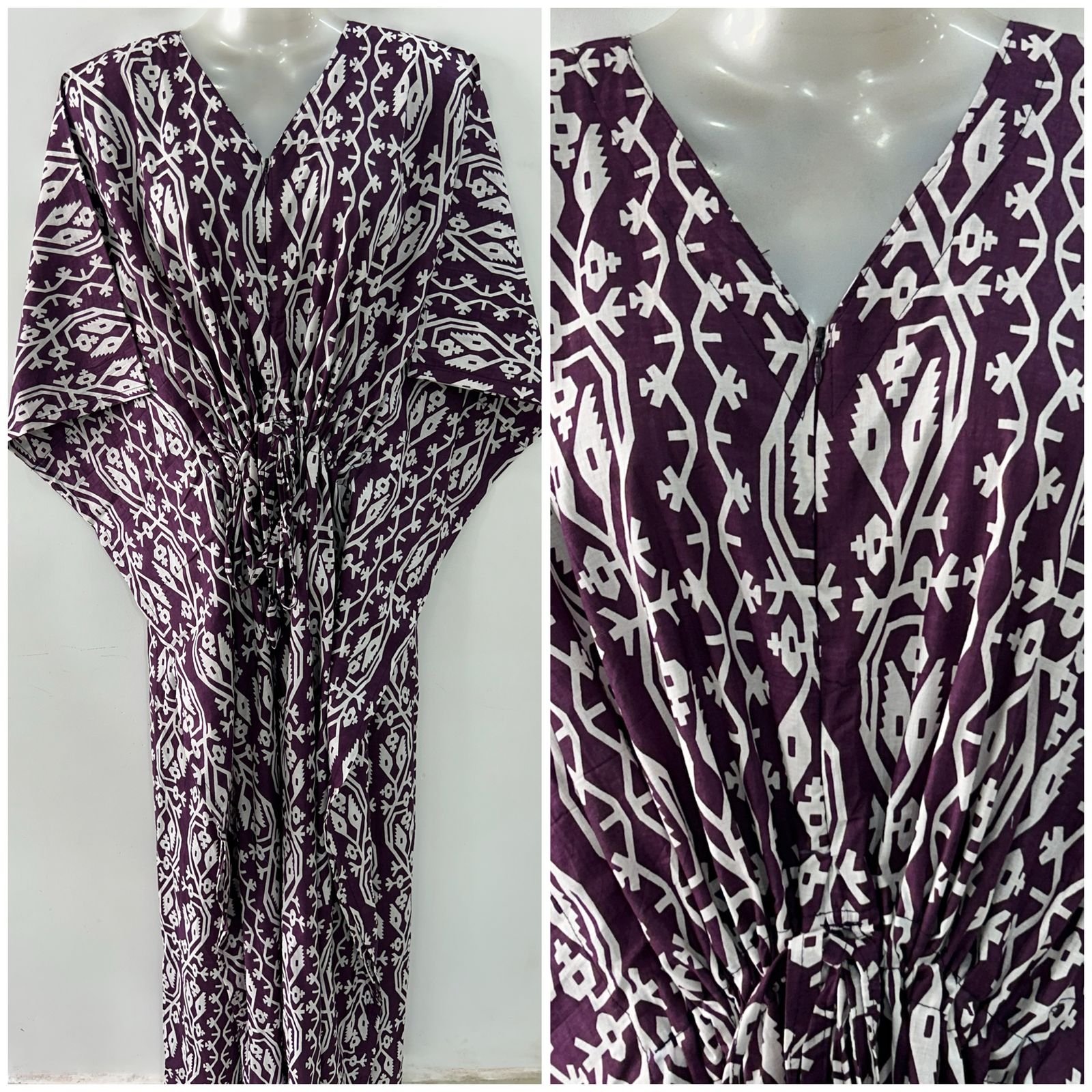 Dark Purple shade Egyptian Ikkat  Print Cotton Maternity Kaftan