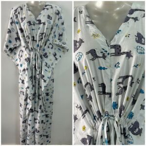 White Shade Cute Grey Giraffe Print Cotton Maternity Kaftan