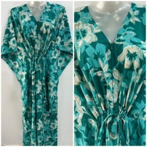 Seagreen shade Bloomingdale flower Print Cotton Maternity Kaftan