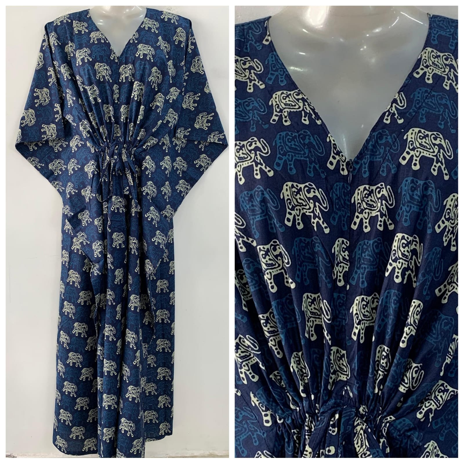 Indigo shade Dual Elephant Print Cotton Maternity Kaftan