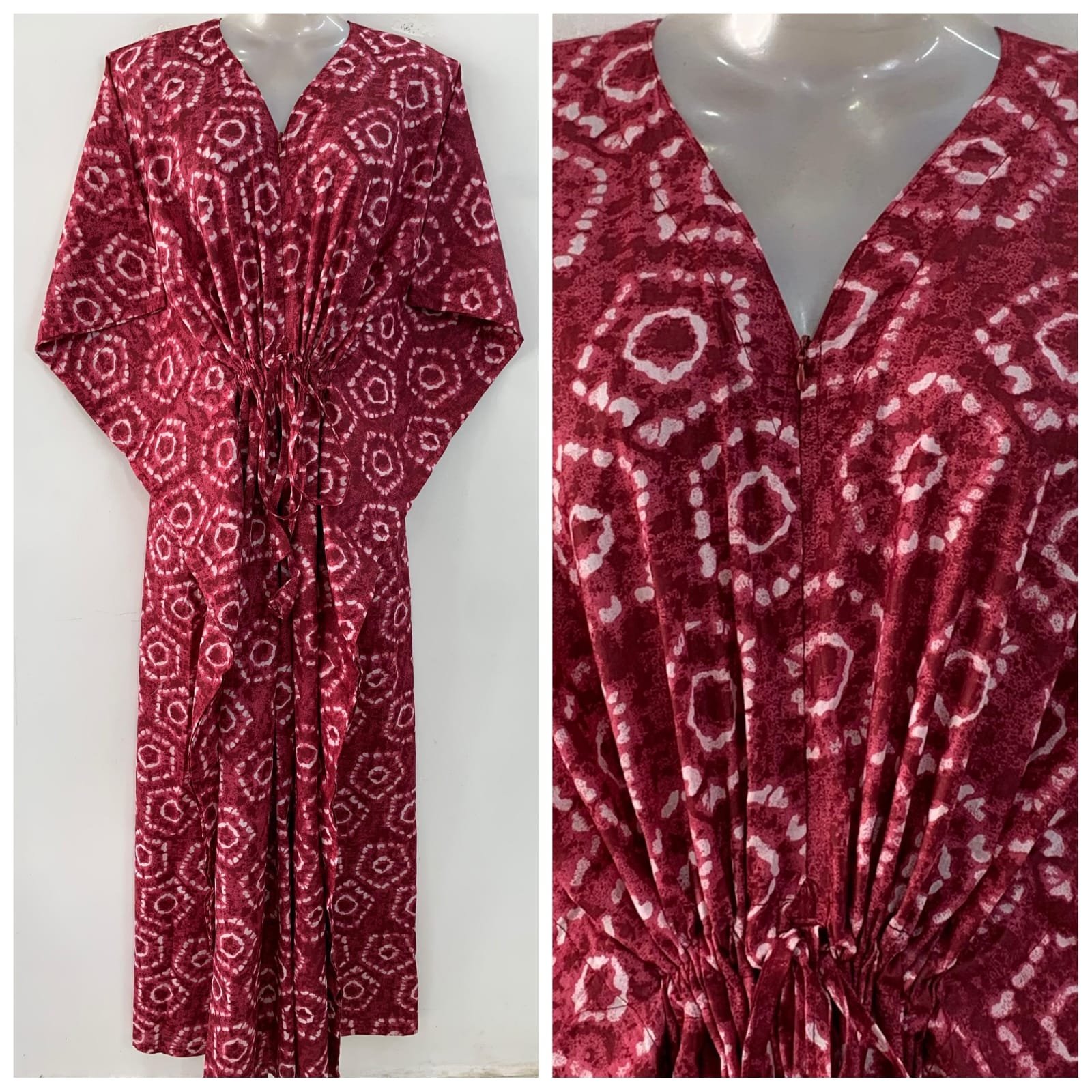 Magenta Pink shade Hexagon Geometrical Print Cotton Maternity Kaftan