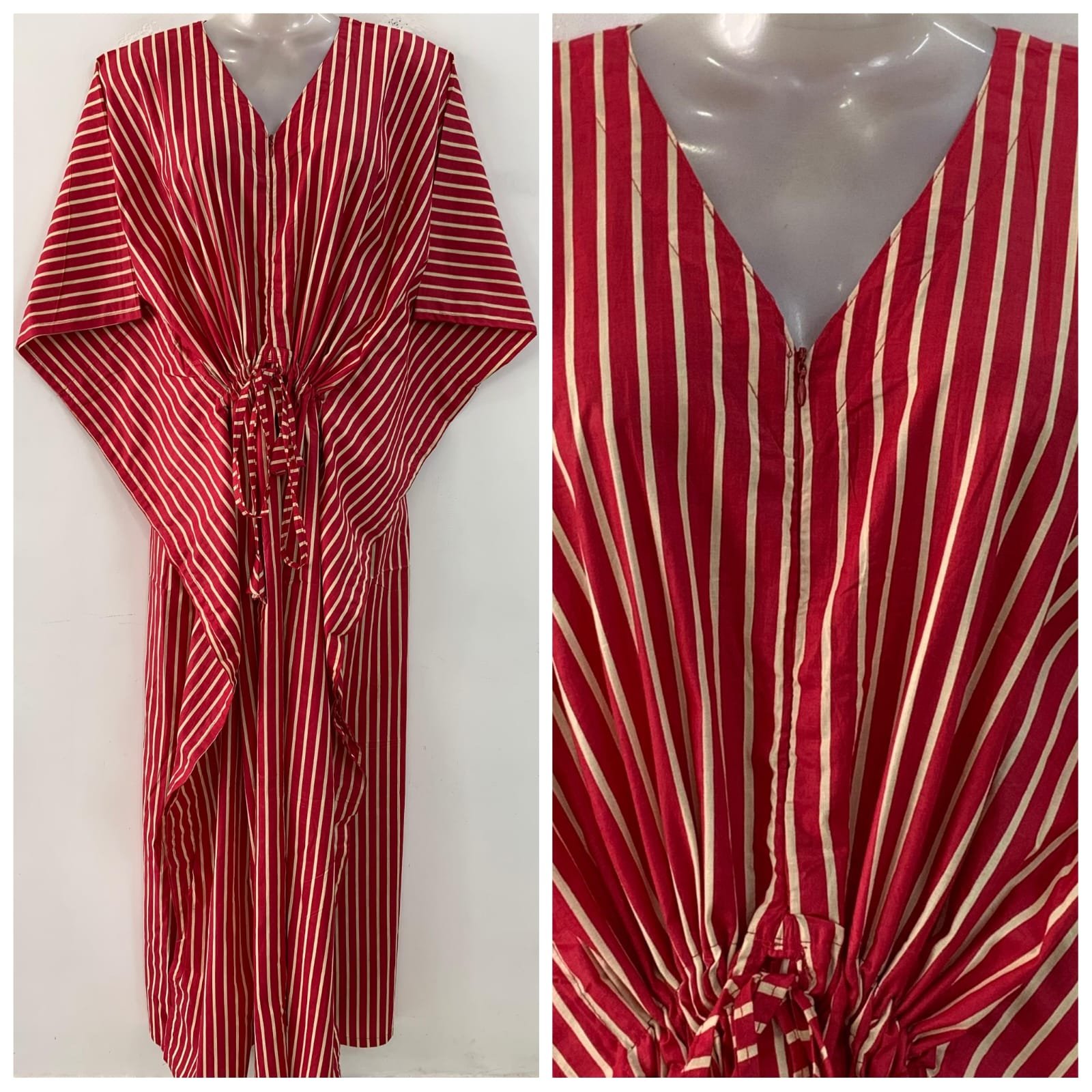 Red shade Lining Print Cotton Maternity Kaftan