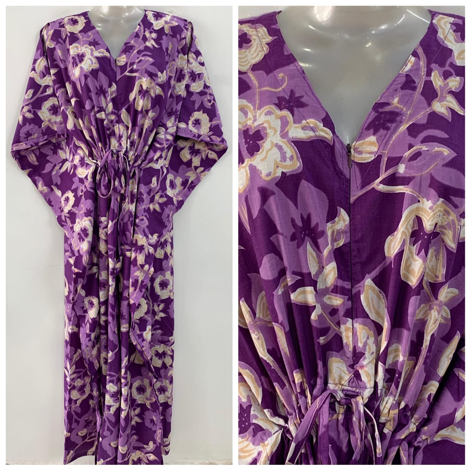 Purple shade Bloomingdale Flower Print Cotton Maternity Kaftan