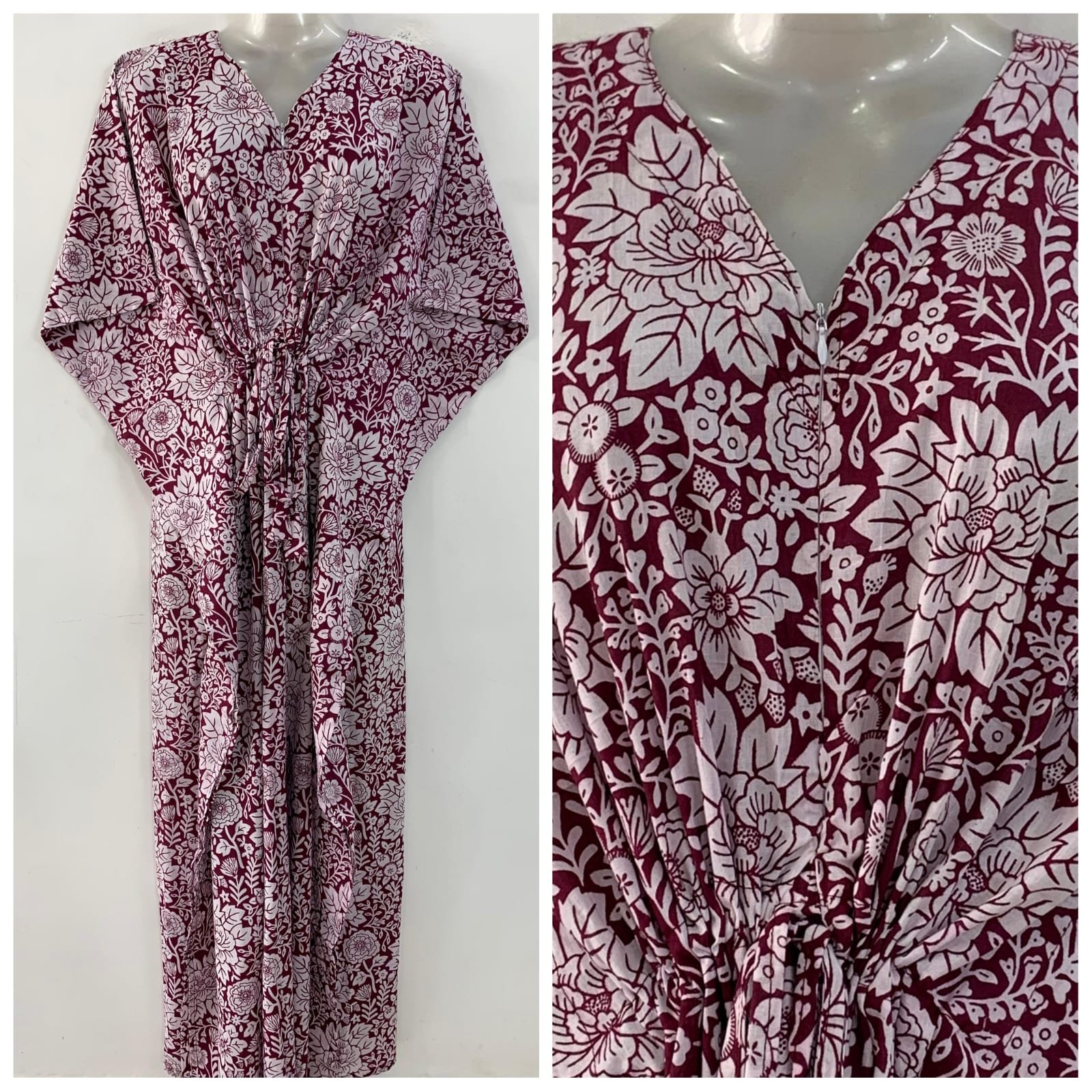 Purple shade Big Leafy Flower Outliner Print Cotton Maternity Kaftan