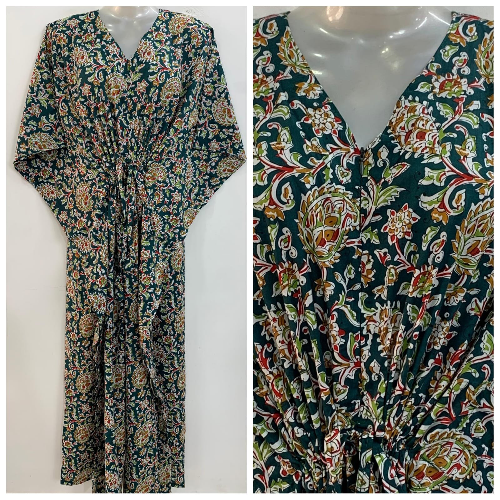 Teal Blue Kalamkari Print Cotton Maternity Kaftan