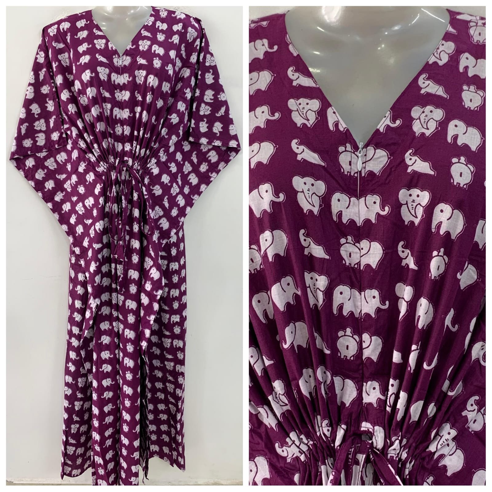 Purple shade Tiny Toy Elephant Print Cotton Maternity Kaftan