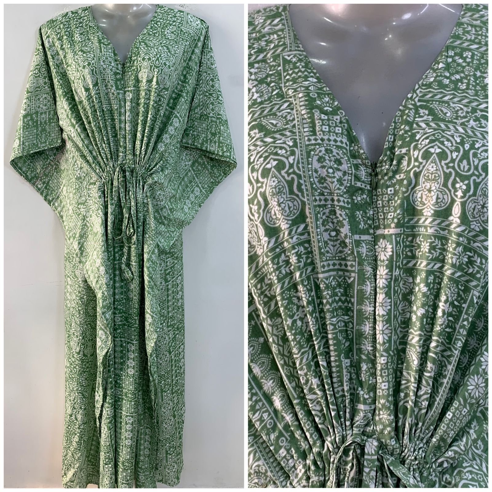Pastel Green Boho Print Rayon Maternity Kaftan