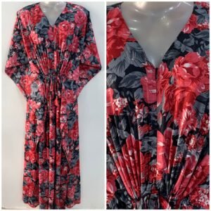 Black shade Red Roses Garden Print Rayon Maternity Kaftan