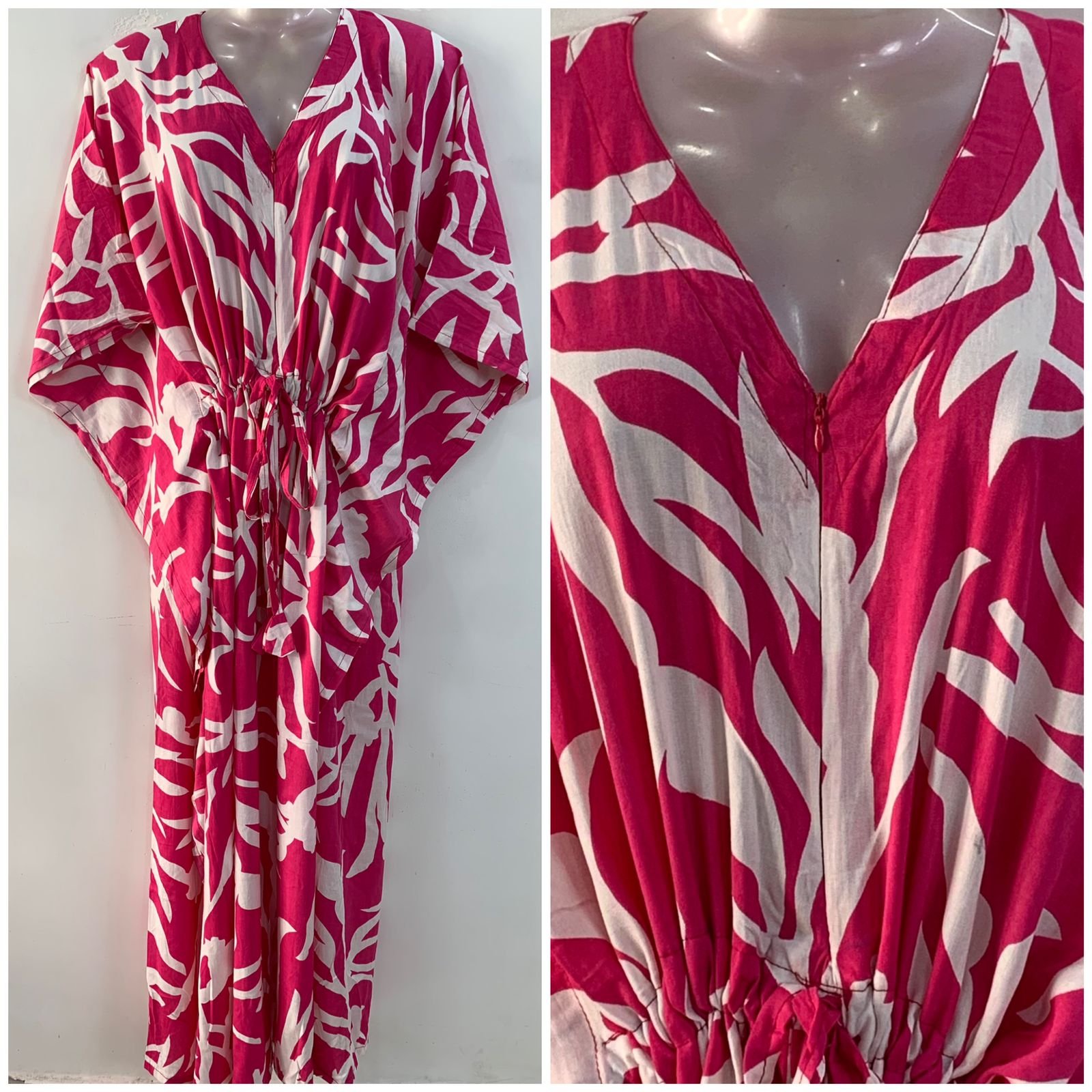 Pink shade Tropical leafy Print Rayon Maternity Kaftan