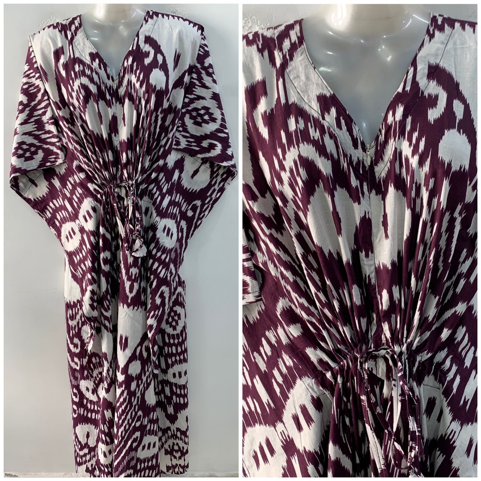 Purple Shade Big Dotted Ikkat Print Cotton Maternity Kaftan